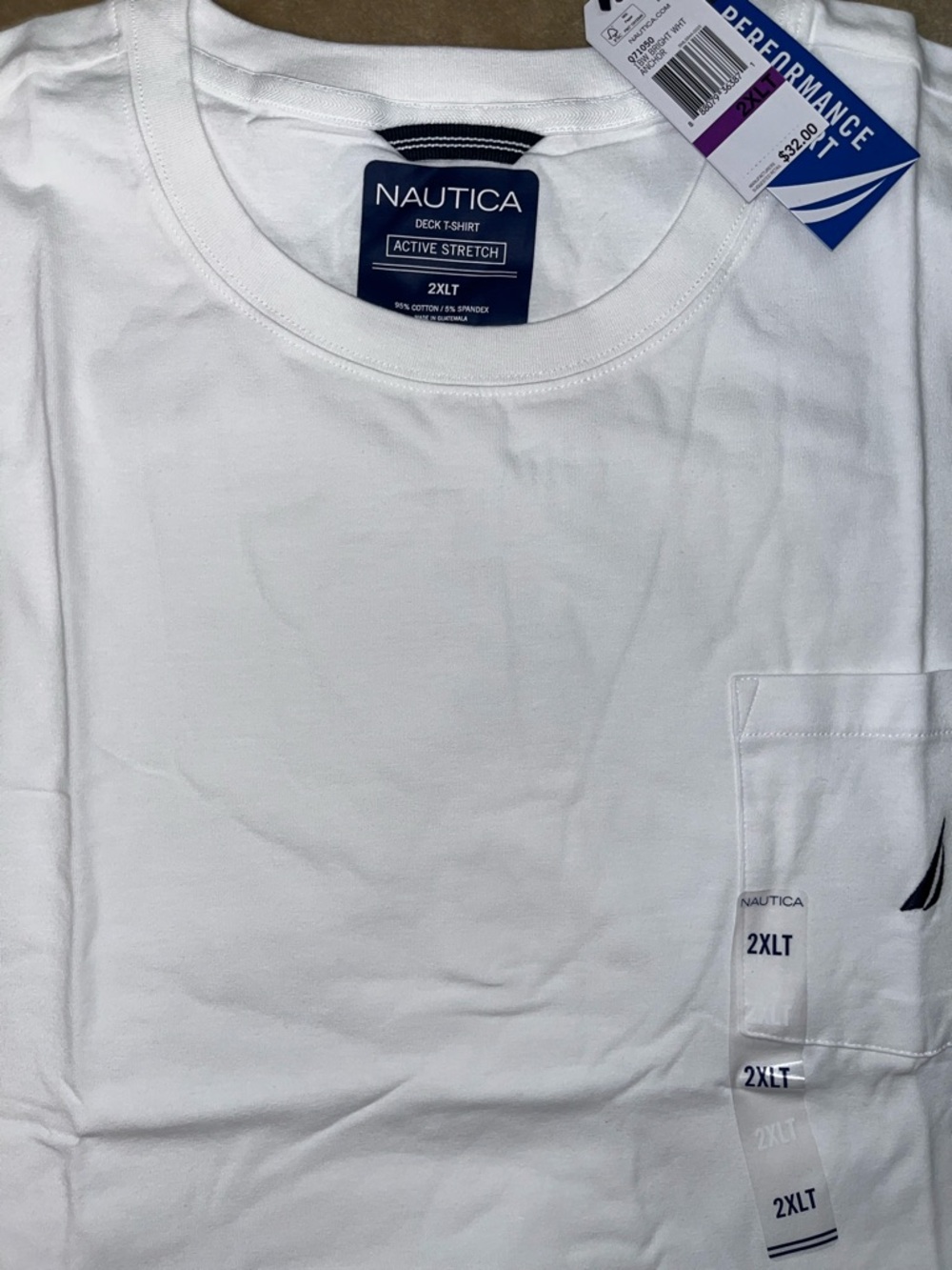 Nautica White Short Sleeve Pocket Crew T-Shirt 2xl brand new